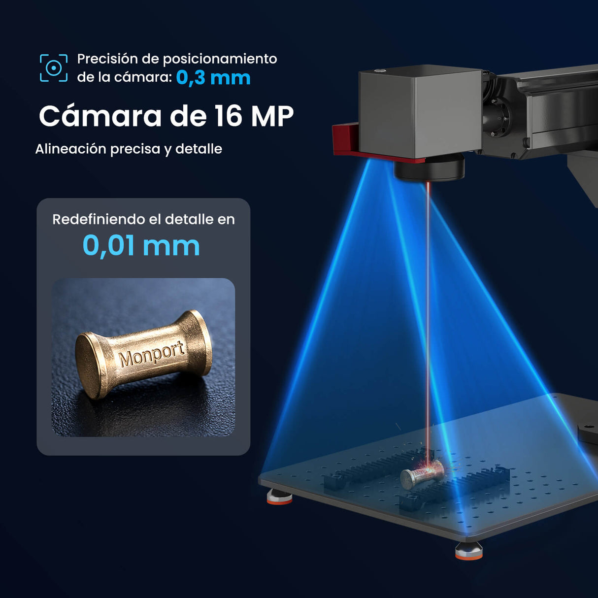 Monport GPro 100W MOPA Vision Máquina Láser de Fibra – Con Sistema de Visión para Posicionamiento Automático, Grabado de Metal de Alta Precisión y Marcado Láser