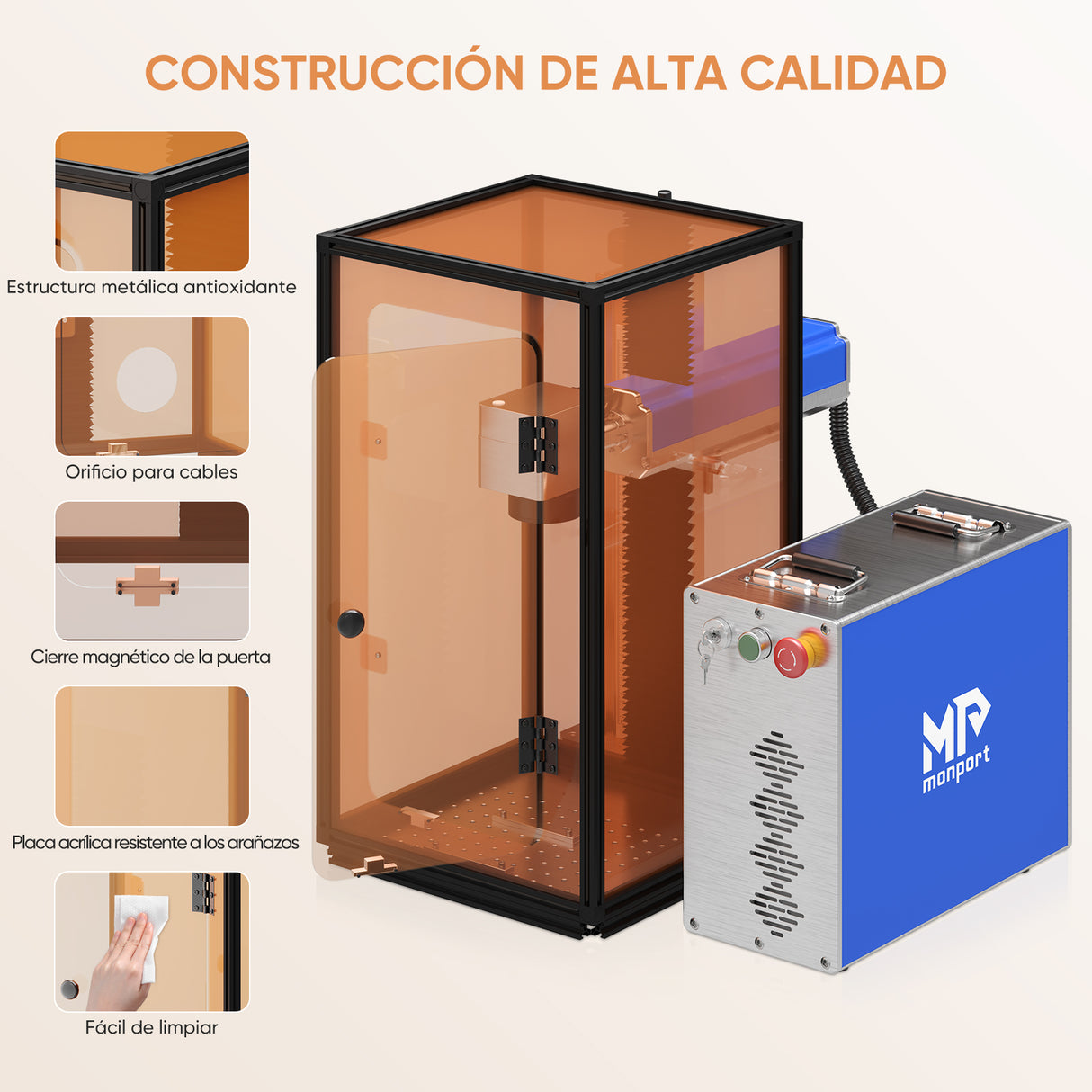 Monport caja de grabado láser para láseres de fibra GQ y GPro (con interruptor de protección de la puerta)