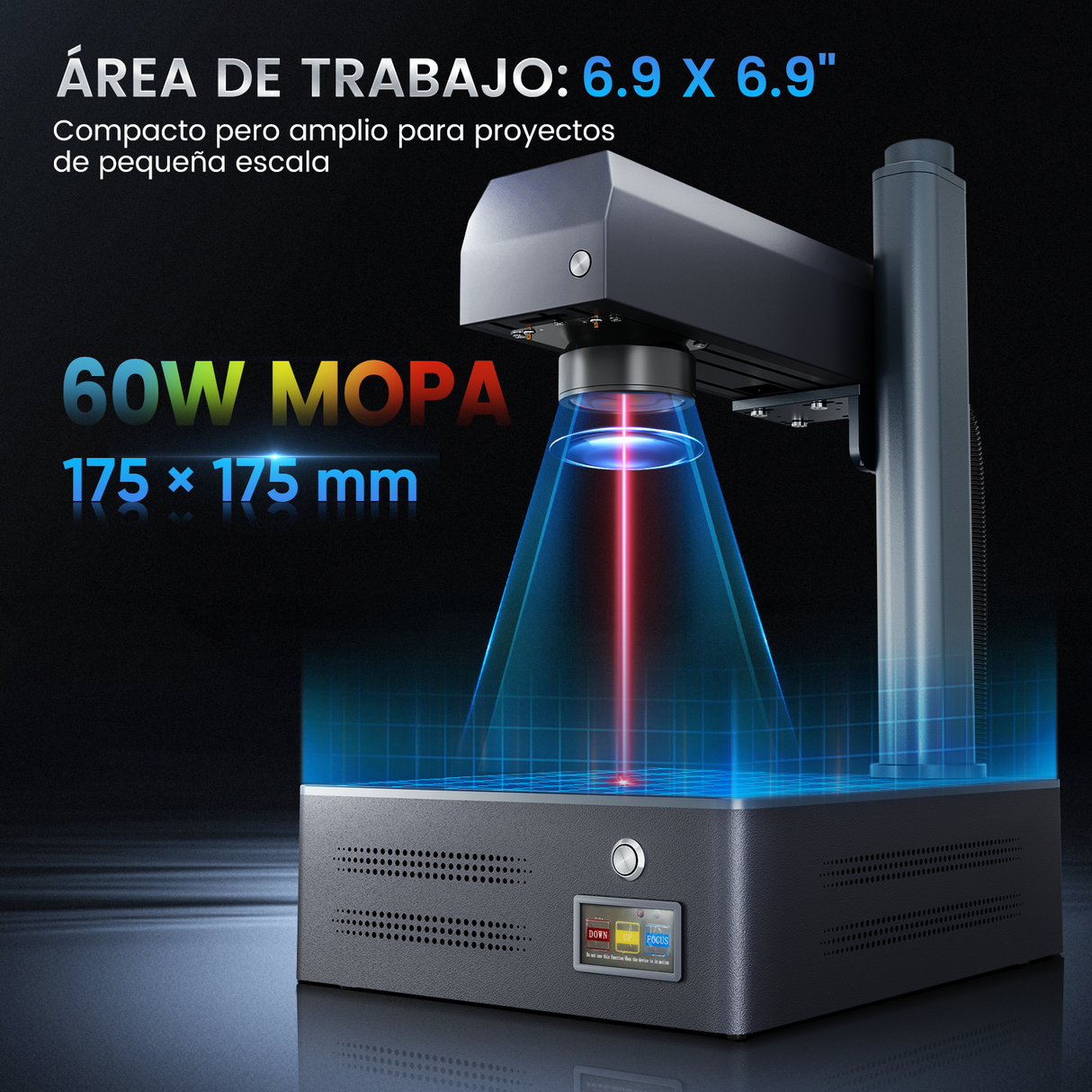 Máquina de grabado y marcado láser de fibra MOPA integrada Monport GM 60W Pro con enfoque automático