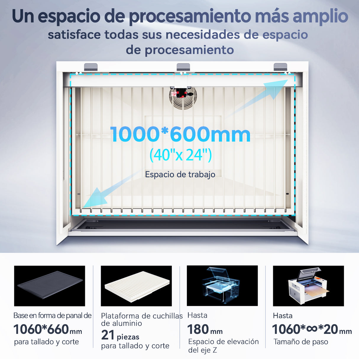 Máquina de grabado y corte láser CO2 de 100W versión mejorada Monport Effi 10S con función de enfoque automático y enfriador de agua incorporado