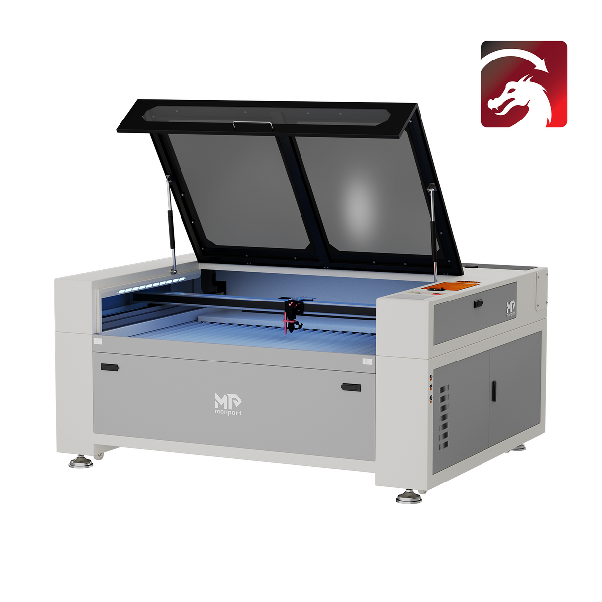 Máquina de corte y agarre láser de CO2 mejorada de 130 W Monport Effi 13S con enfoque automático y refrigeración por agua incorporada