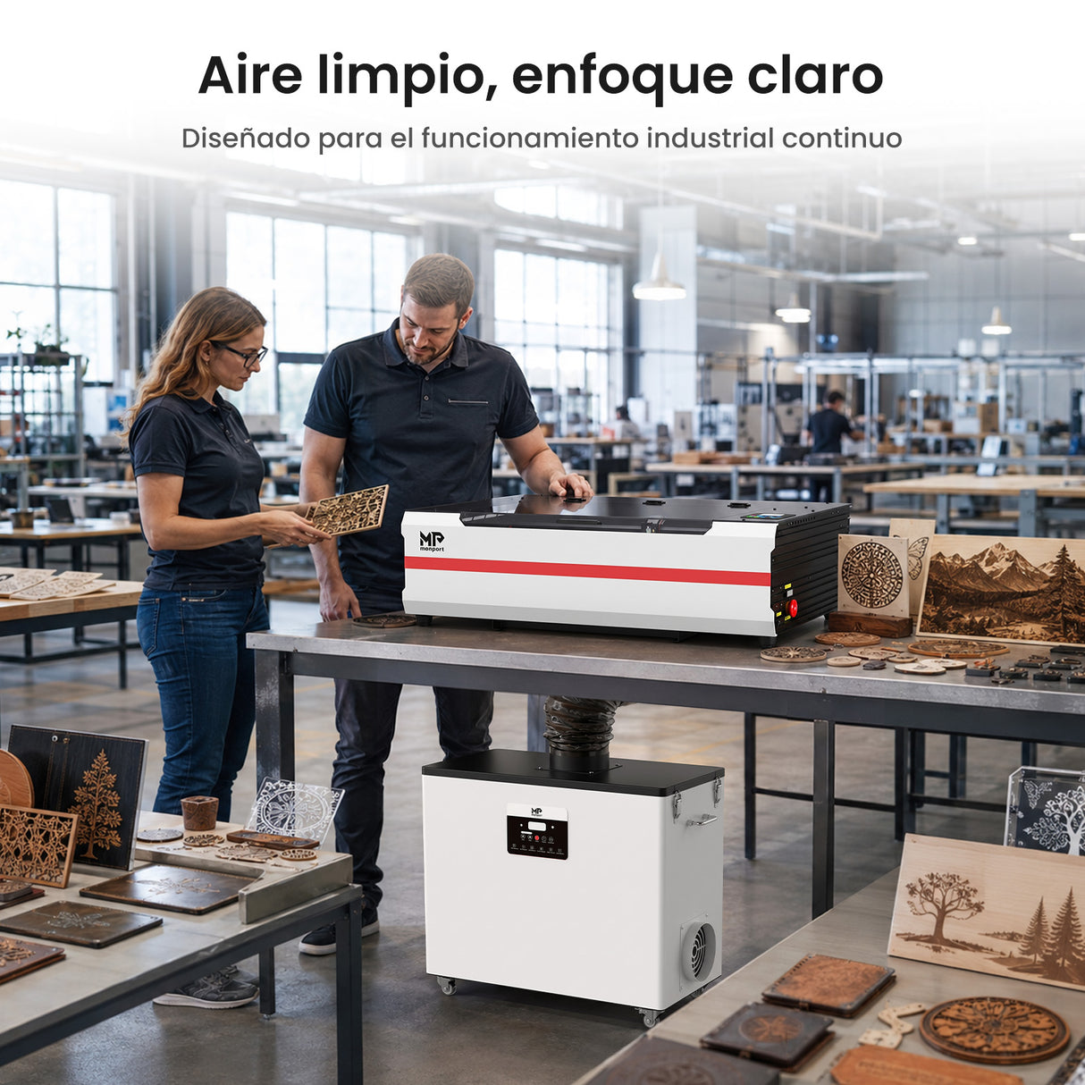 Monport 800W Sistema de extracción de humo láser con sistema de filtración de 6 etapas – Para máquinas de grabado y corte láser CO₂ de 130W y 150W