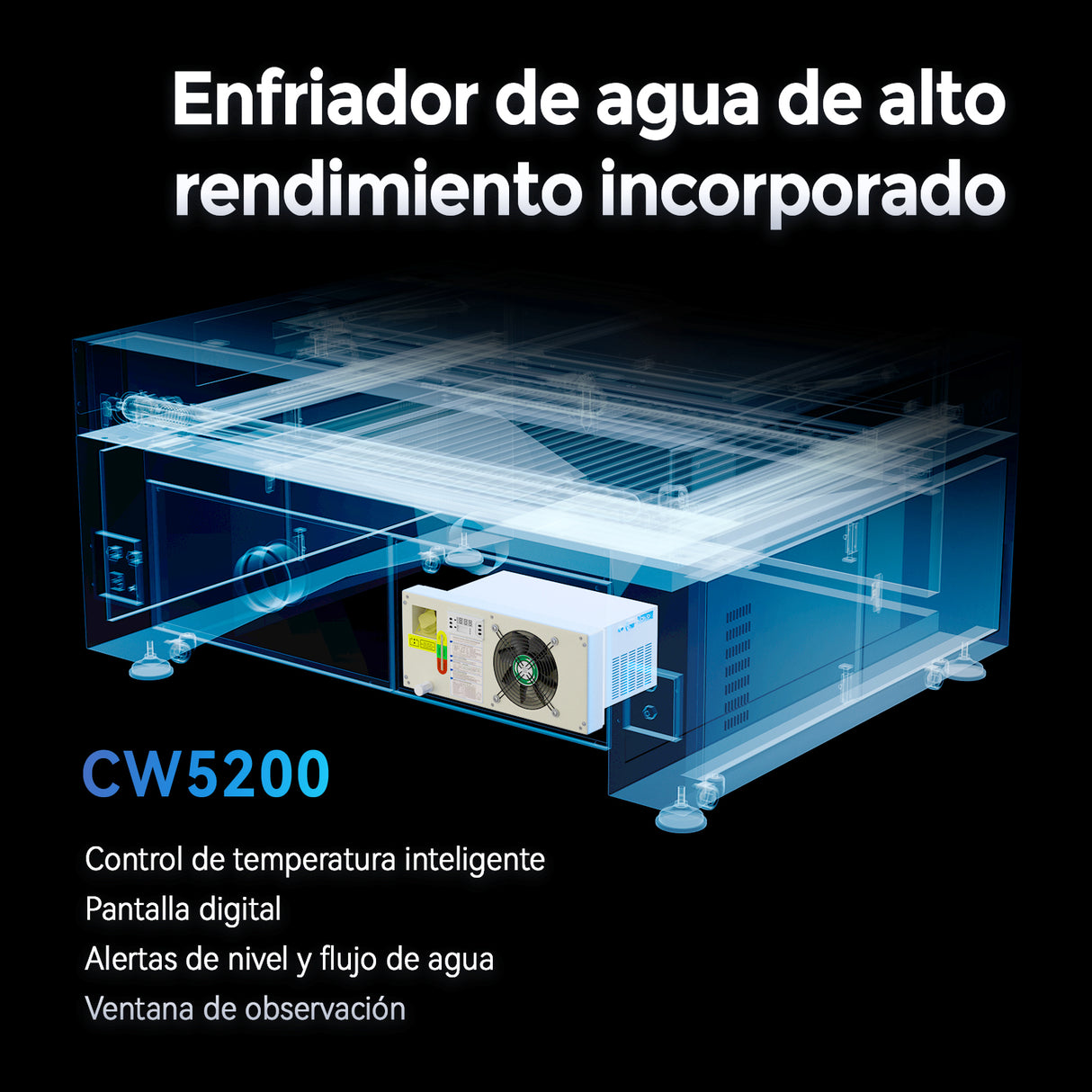 Máquina de grabado y corte láser CO2 de 100W versión mejorada Monport Effi 10S con función de enfoque automático y enfriador de agua incorporado