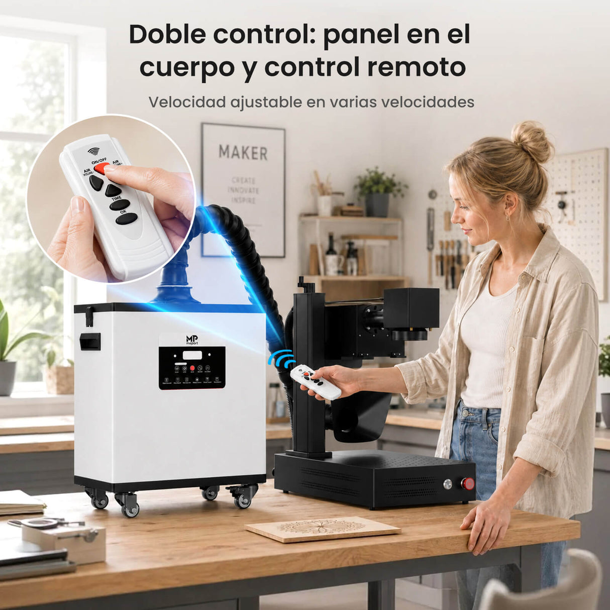 Monport 260W Sistema de extracción de humos láser con sistema de filtración de 4 etapas – Para máquinas de grabado láser CO₂ y de fibra