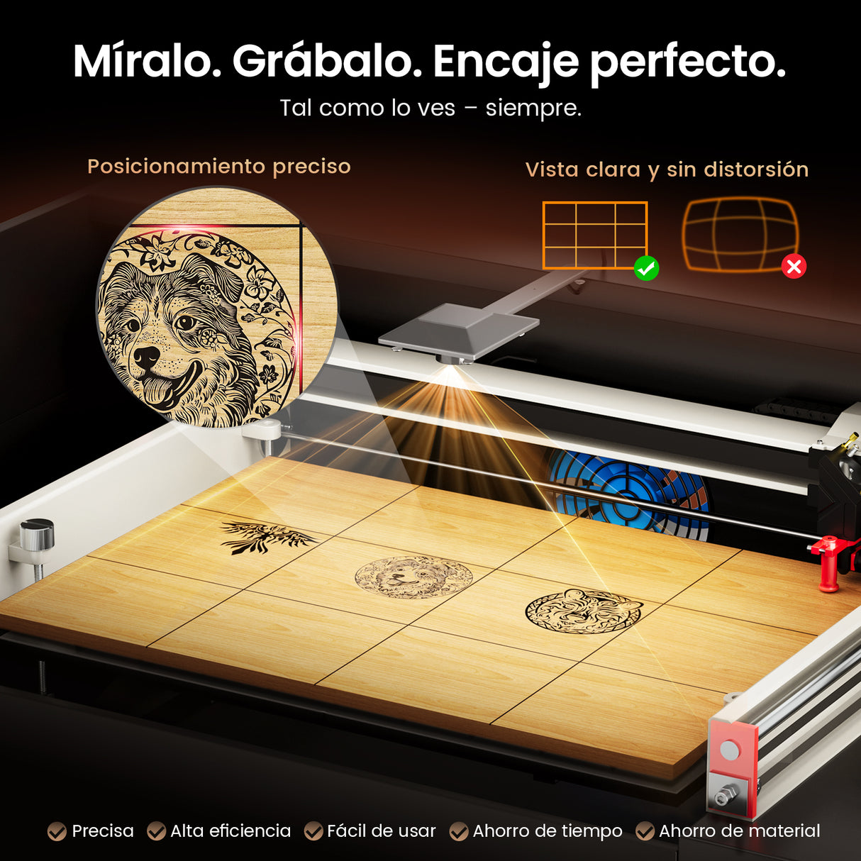 Monport Reno45 Pro Vision 45W Grabadora y Cortadora Láser CO2 de Escritorio (16" X 12") con Cámara HD de 8MP y Enfoque Automático Asistido por Imán