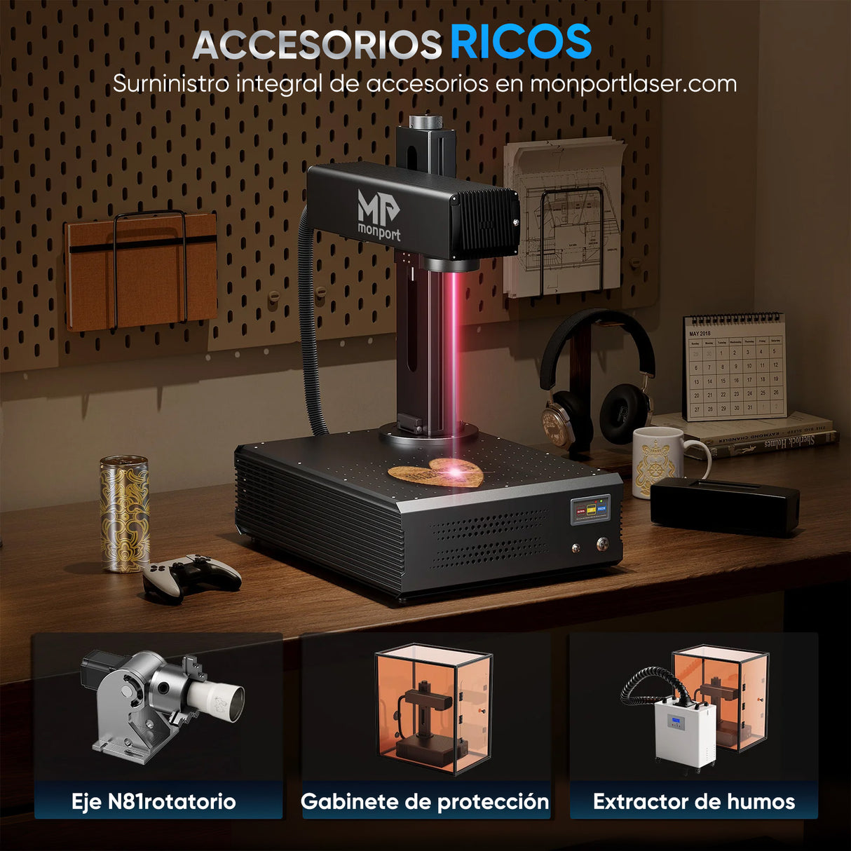 Grabador y marcador láser de fibra MOPA integrado de 100W mejorado Monport GA con enfoque automático