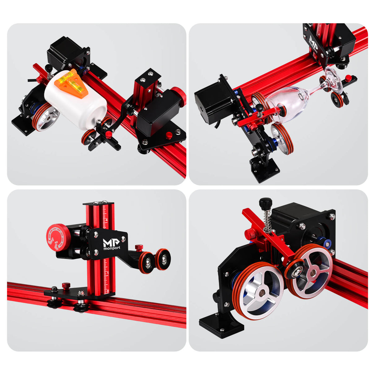 Monport 4 ruedas eje de elevación 360 rotación 60W ~ 150W máquina de grabado láser CO2