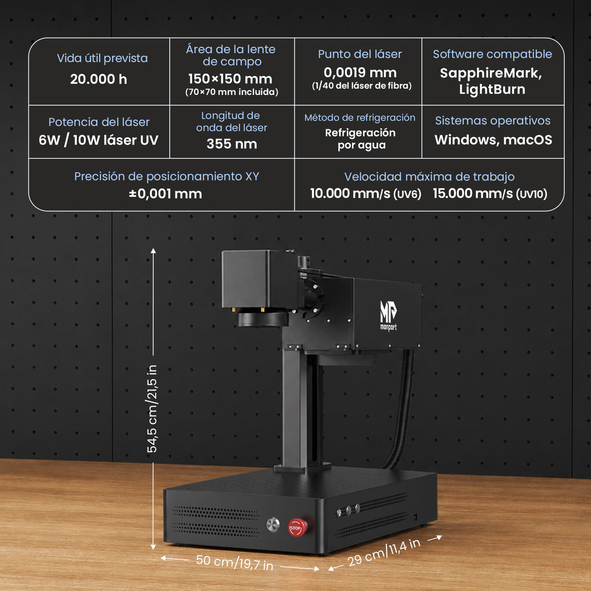Monport GM 6W PRO Grabador Láser UV (Grabado Interior) – Marcado Láser UV Profesional con Tecnología de Láser Frío de 355 nm