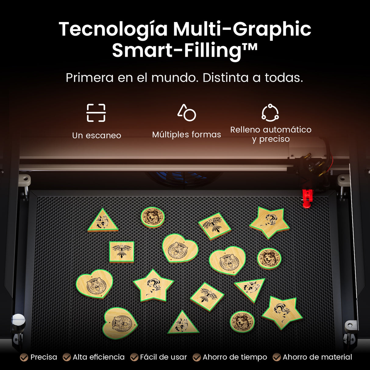 Monport Reno45 Pro Vision 45W Grabadora y Cortadora Láser CO2 de Escritorio (16" X 12") con Cámara HD de 8MP y Enfoque Automático Asistido por Imán