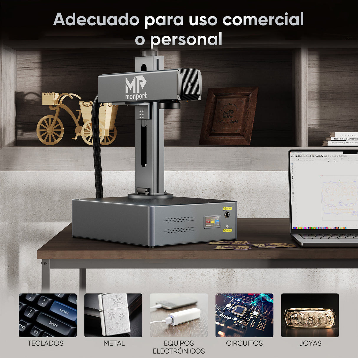 Grabador y marcador láser de fibra MOPA integrado Monport GA mejorado de 30W con enfoque automático