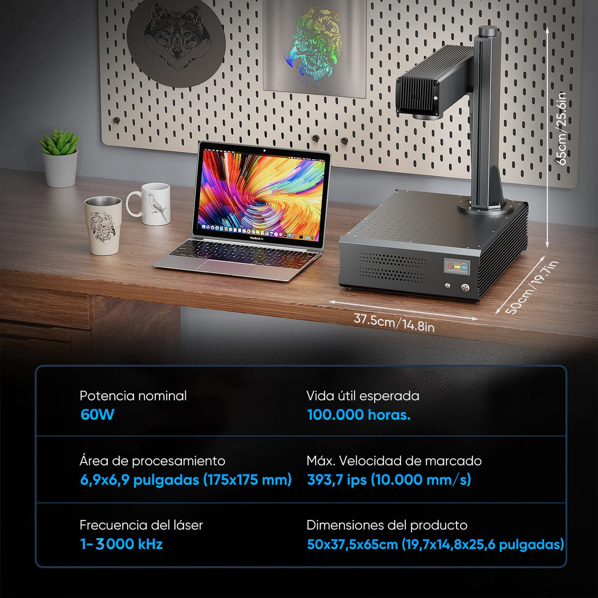 Grabador y marcador láser de fibra MOPA integrado Monport GA mejorado de 60W con enfoque automático