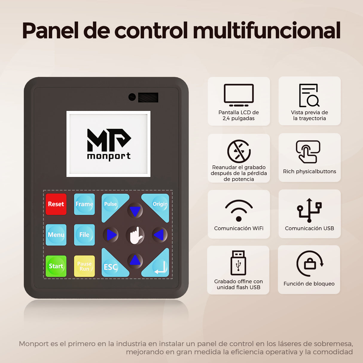 Monport Reno65 Pro Grabadora y Cortadora Láser de CO2 de Sobremesa de 65W (24" X 16") con Nuevo Controlador DSP y Semi-Autofocus