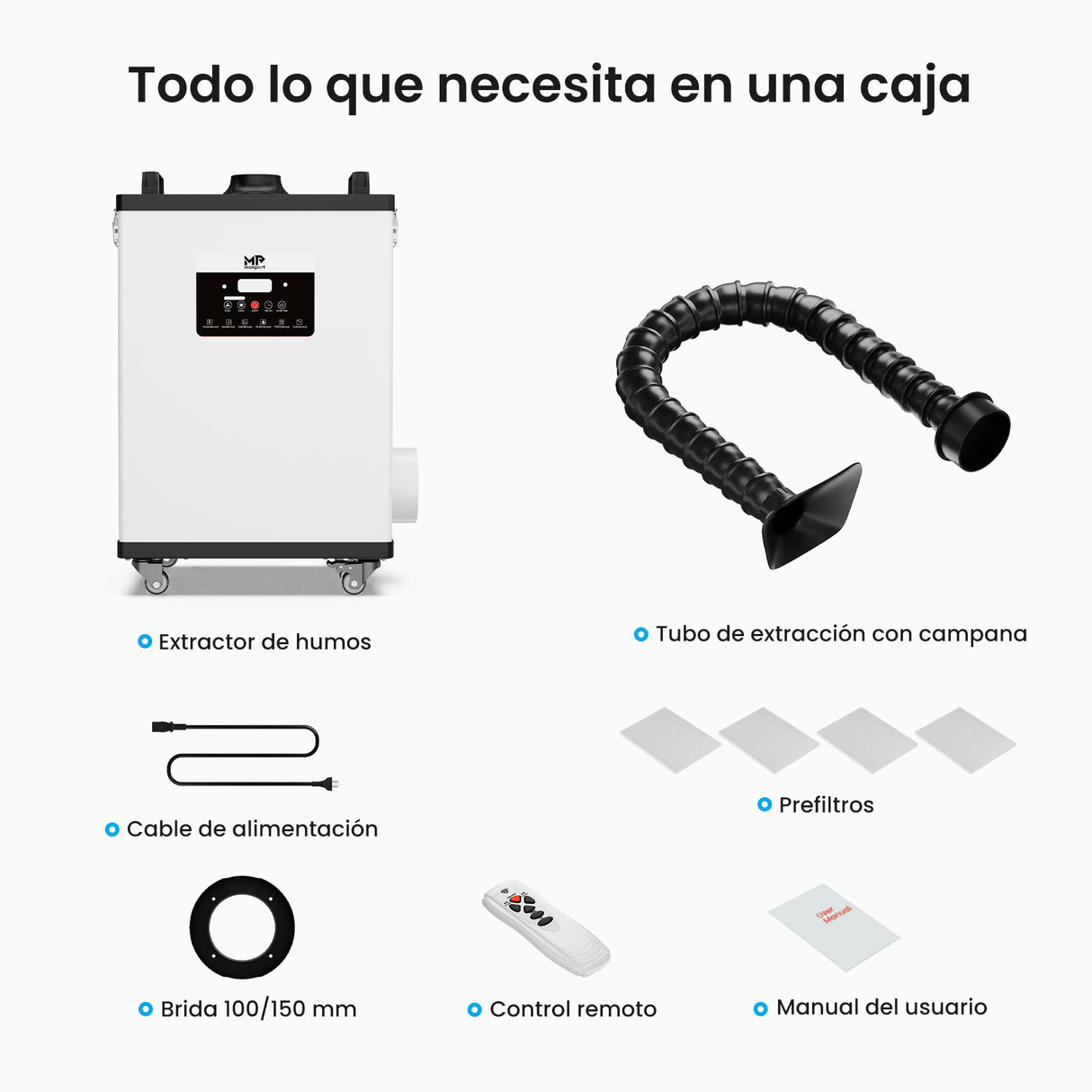 Monport 400W Sistema de extracción de humo láser con sistema de filtración de 8 etapas – Para máquinas de grabado y corte láser CO₂