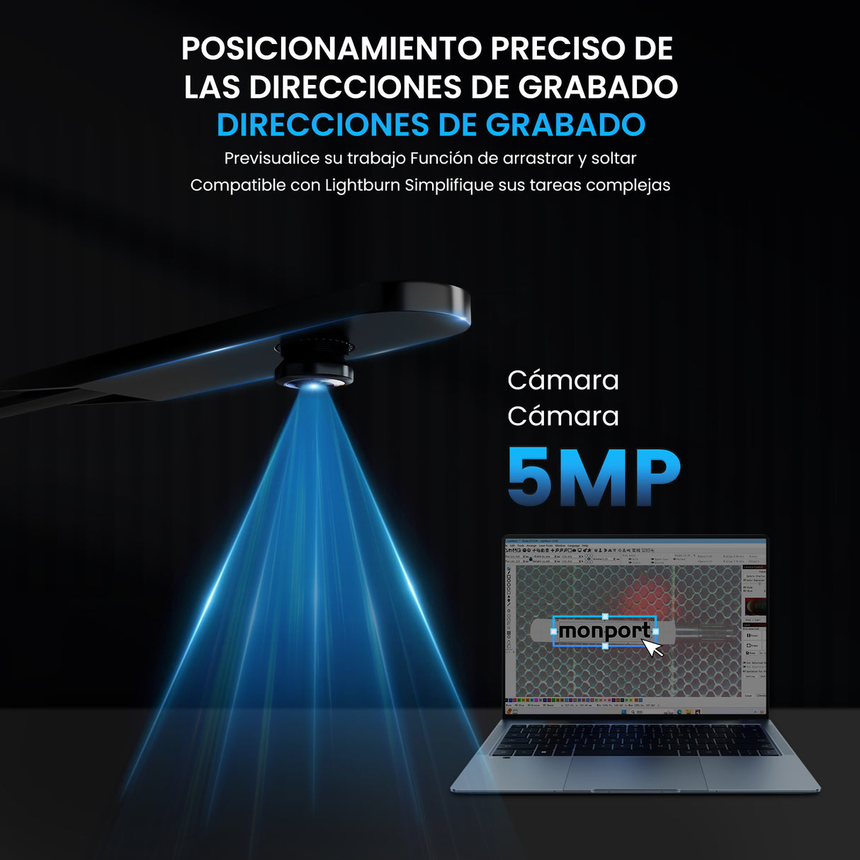 Grabador láser CO2 de sobremesa MONPORT ONYX 55W con enfoque automático
