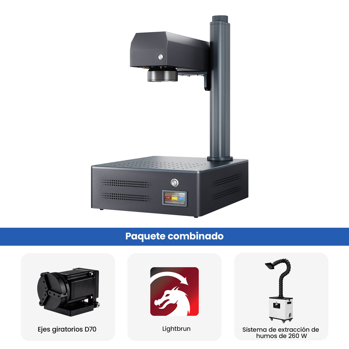 Máquina de grabado y marcado láser de fibra MOPA integrada Monport GM 60W Pro con enfoque automático
