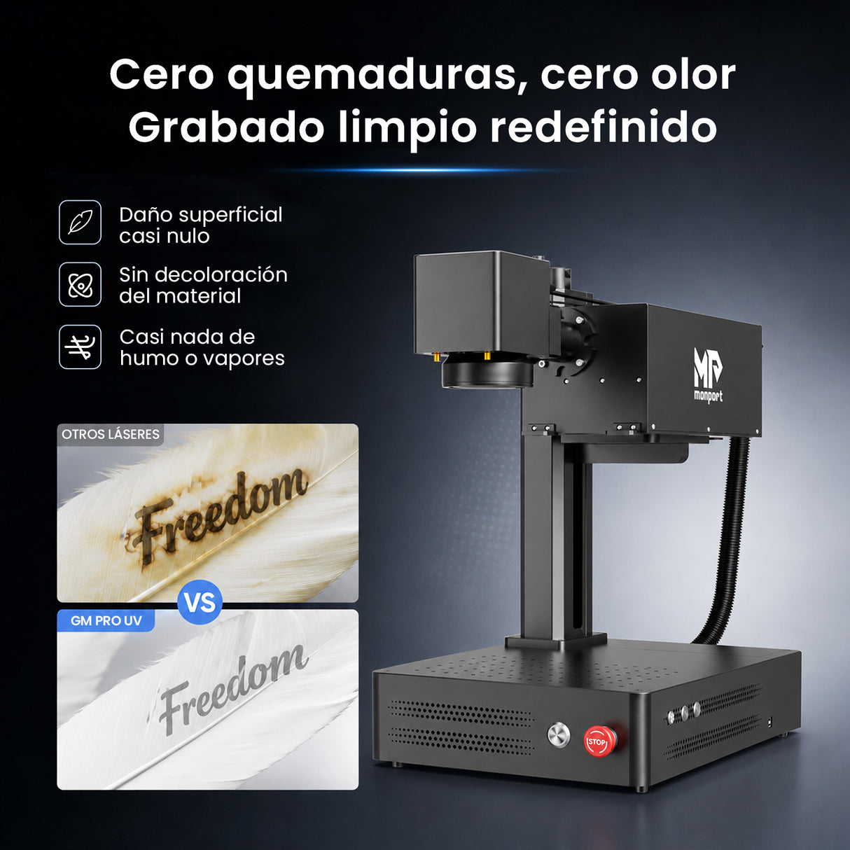 Monport GM 6W PRO Grabador Láser UV (Grabado Interior) – Marcado Láser UV Profesional con Tecnología de Láser Frío de 355 nm