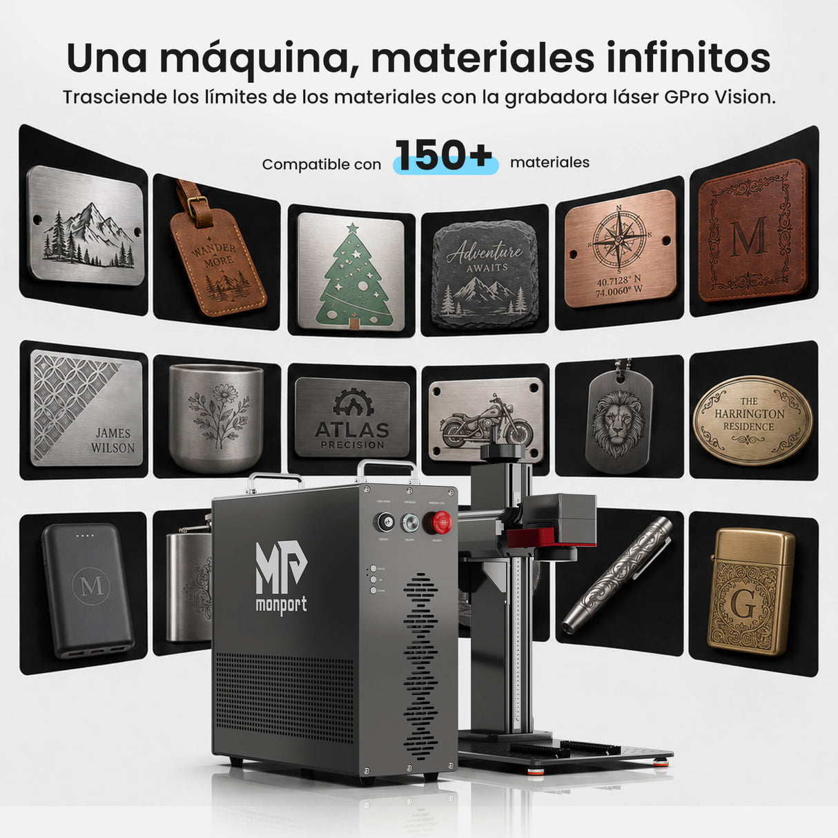 Monport GPro 200W MOPA Vision Máquina Láser de Fibra – Con Sistema de Visión para Posicionamiento Automático, Grabado de Metal de Alta Precisión y Marcado Láser