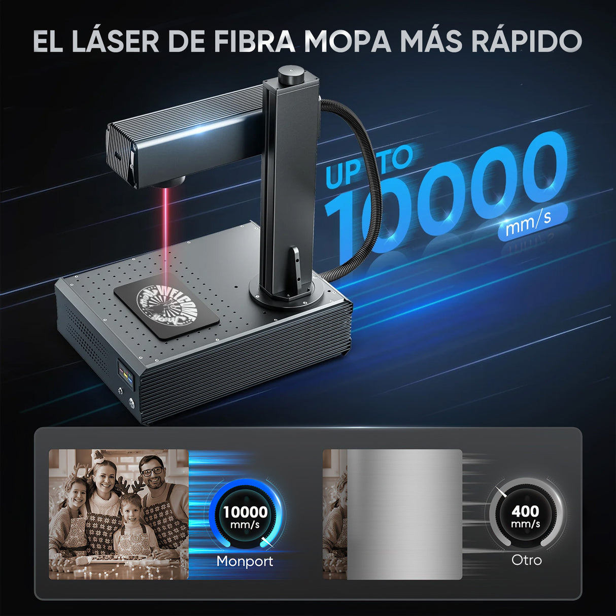 Grabador y marcador láser de fibra MOPA integrado de 100W mejorado Monport GA con enfoque automático