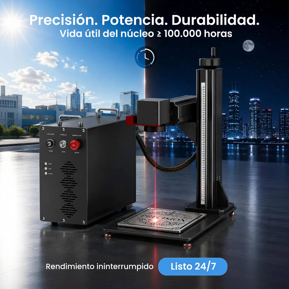 Monport GPro 100W MOPA Vision Máquina Láser de Fibra – Con Sistema de Visión para Posicionamiento Automático, Grabado de Metal de Alta Precisión y Marcado Láser