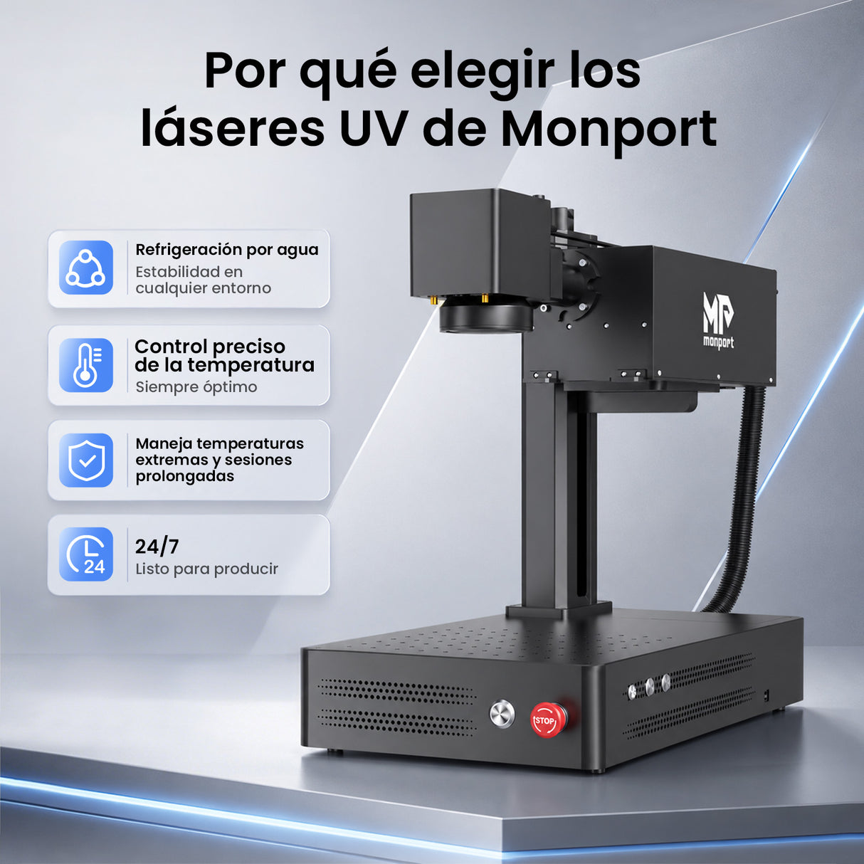 Monport GM 10W PRO Grabador Láser UV (Grabado Interior) – Marcado Láser UV Profesional con Tecnología de Láser Frío de 355 nm