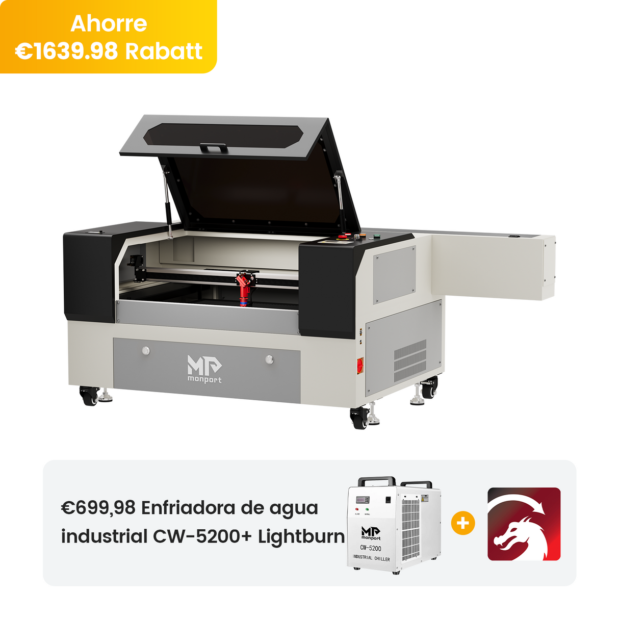 Máquina cortadora y grabadora láser CO2 Monport 100W (500x700mm) con enfoque automático