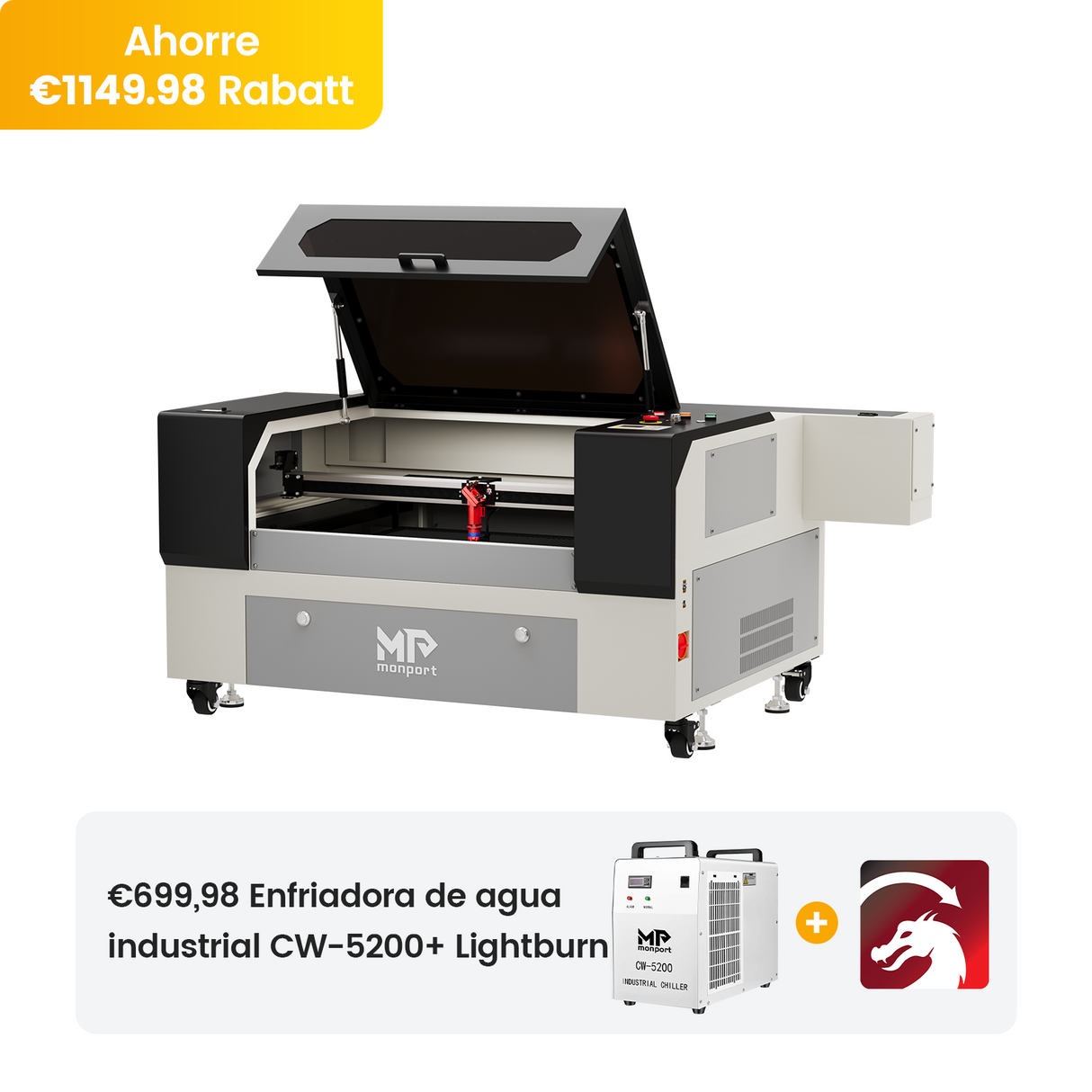 Máquina de grabado y corte láser CO2 Monport 90W (500x700mm) con enfoque automático