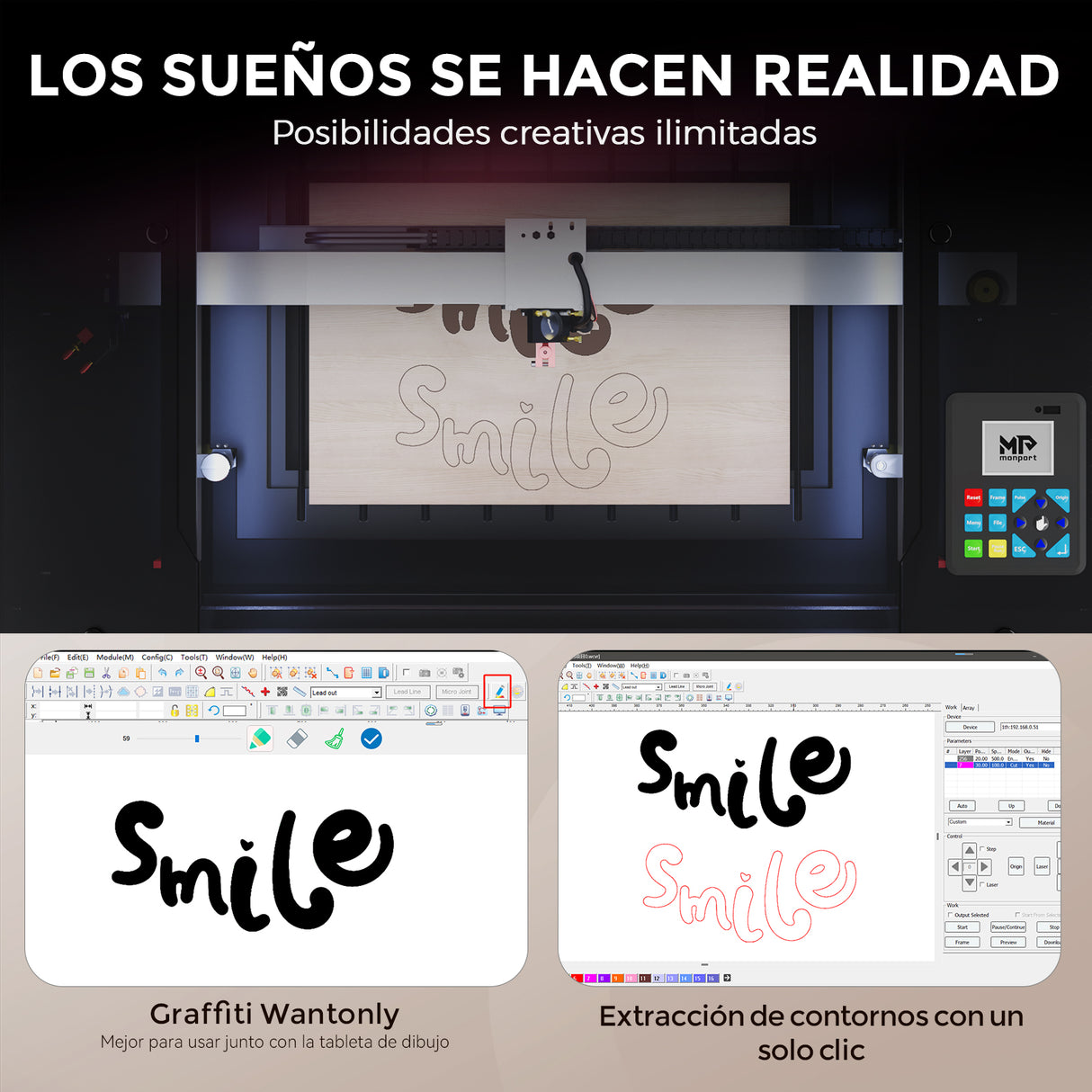 Monport Reno45 Pro de 45W Grabador y cortador láser de CO2 de escritorio (16" x 12") con enfoque semiautomático completamente nuevo