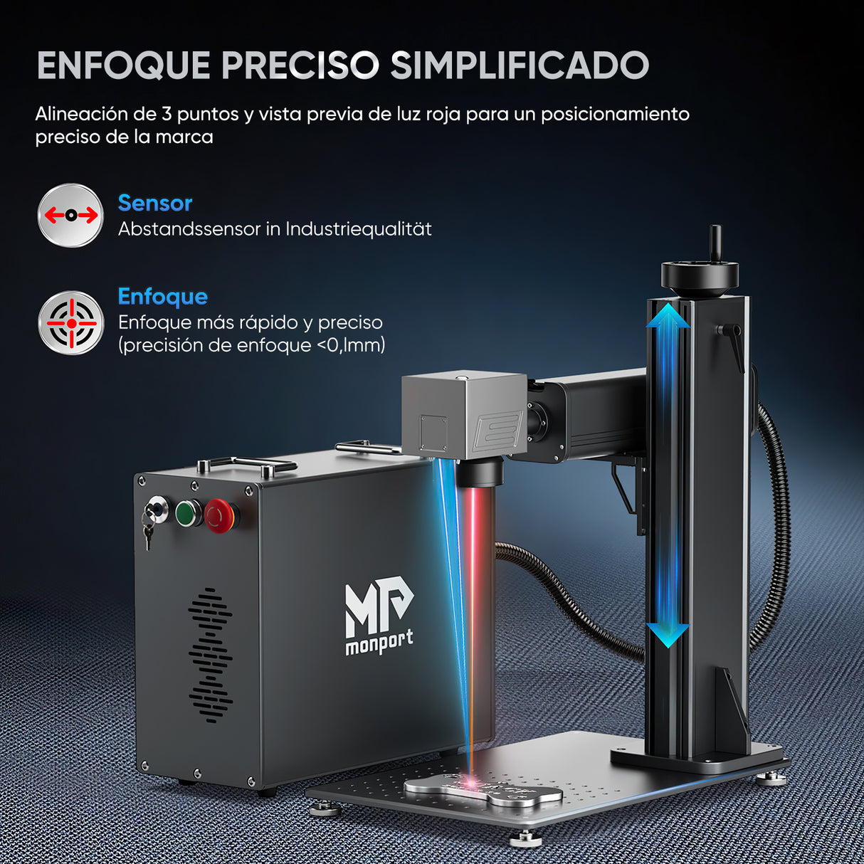 Grabador y marcador láser de fibra MOPA GPro de 100W (175x175mm) Monport con enfoque manual