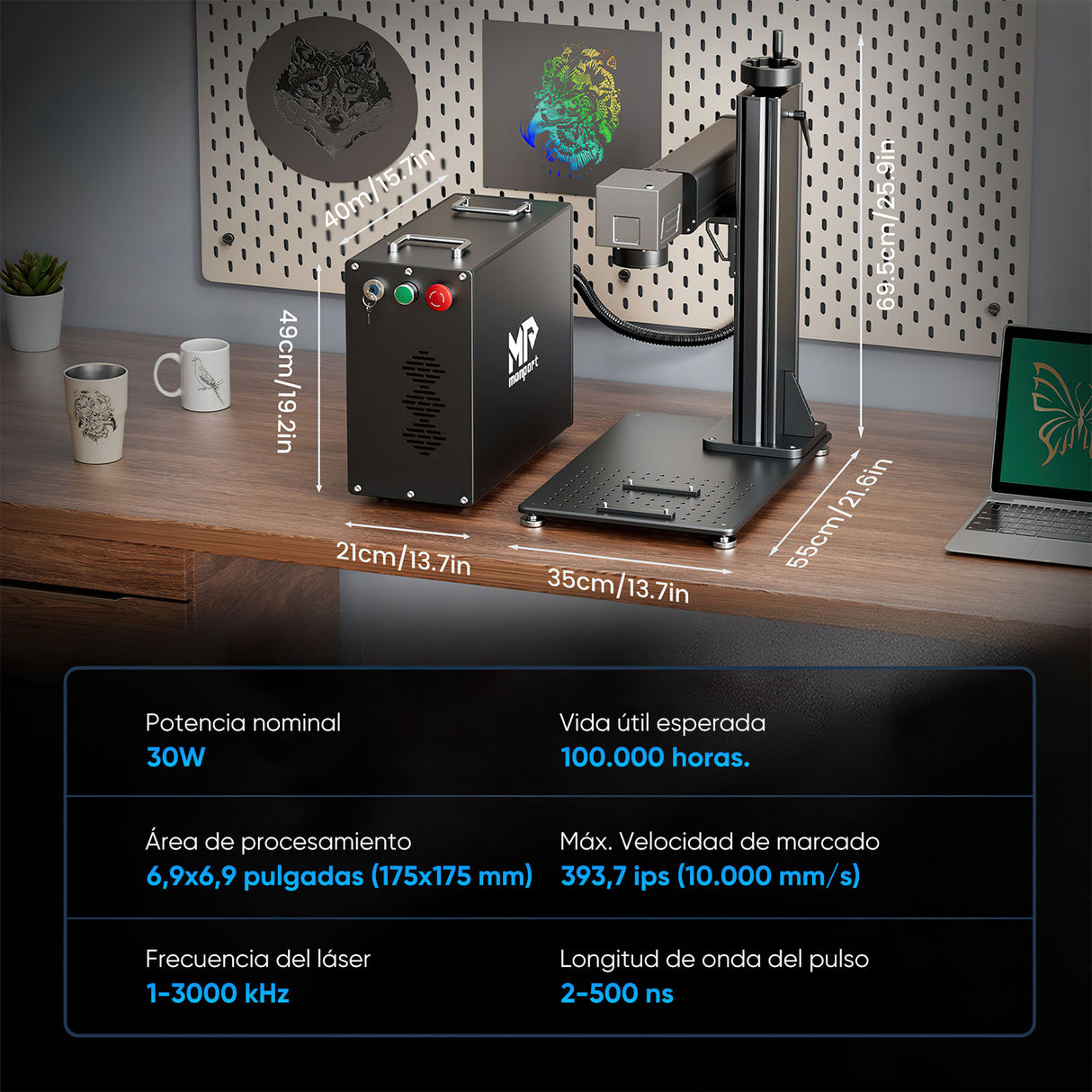 Grabador y marcador laser de fibra Monport 30W (175 x 175 mm) GPro MOPA con enfoque manual