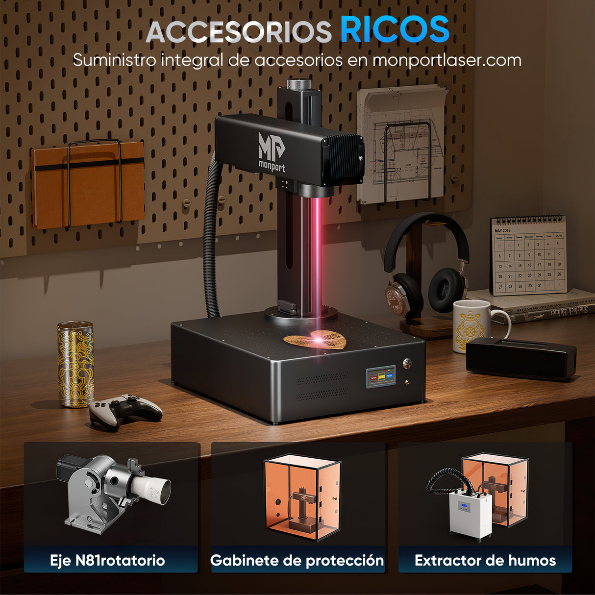 Grabador y marcador láser de fibra integrado Monport GA Enhanced de 30W con enfoque automático