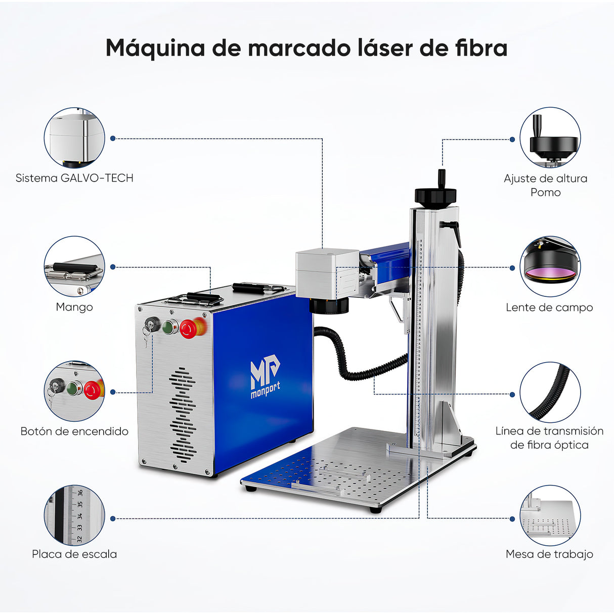 Grabador láser de fibra Monport de 50W (7.9"x7.9") y máquina de marcado