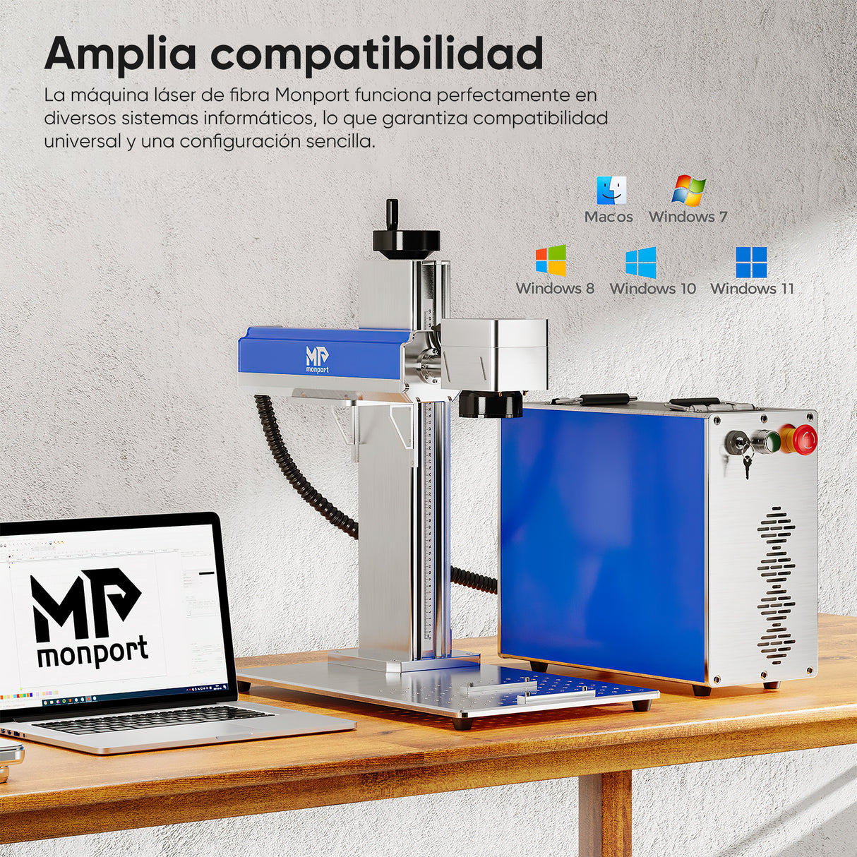 Grabador láser de fibra Monport de 50W (7.9"x7.9") y máquina de marcado