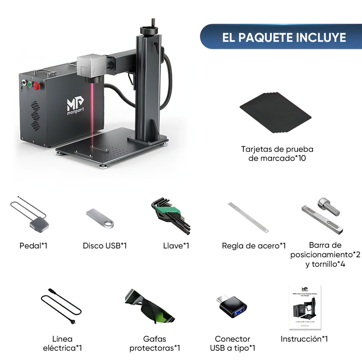 Grabador y marcador laser de fibra Monport 30W (175 x 175 mm) GPro MOPA con enfoque manual