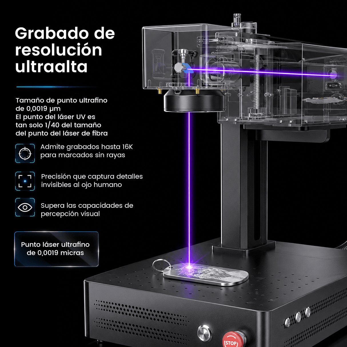 Monport GM 10W PRO Grabador Láser UV (Grabado Interior) – Marcado Láser UV Profesional con Tecnología de Láser Frío de 355 nm