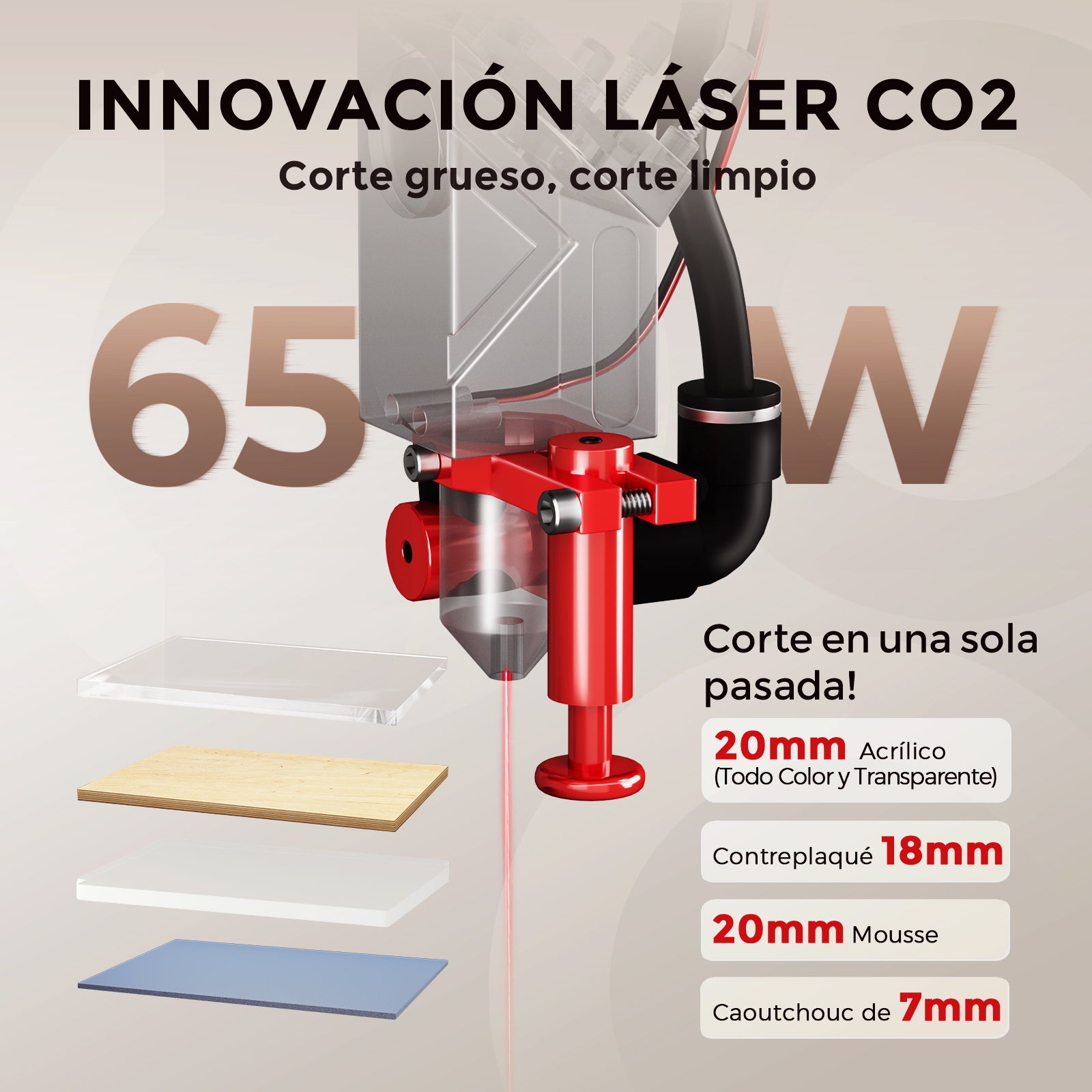 Monport Reno65 Pro Grabadora y Cortadora Láser de CO2 de Sobremesa de 65W (24