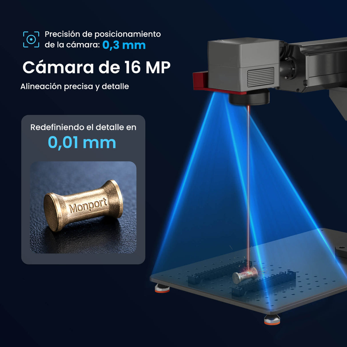 Monport GPro 200W MOPA Vision Máquina Láser de Fibra – Con Sistema de Visión para Posicionamiento Automático, Grabado de Metal de Alta Precisión y Marcado Láser