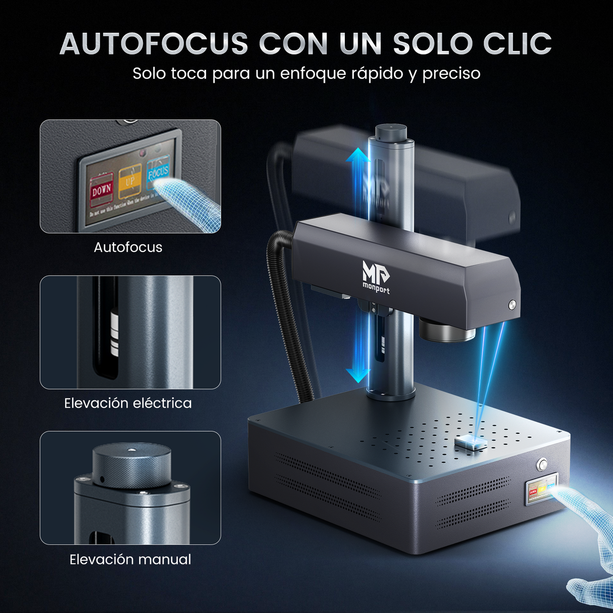 Máquina de grabado y marcado láser de fibra MOPA integrada Monport GM 60W Pro con enfoque automático