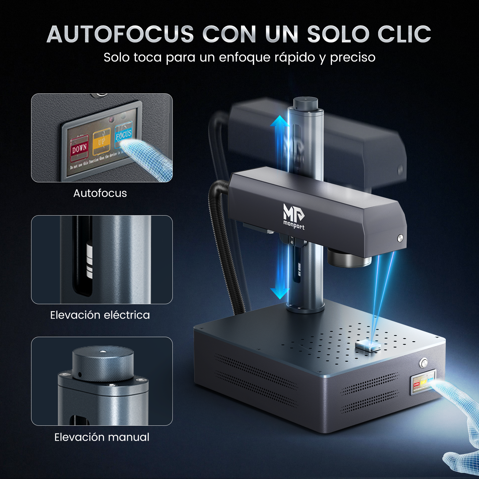 Máquina de marcado y grabado láser de fibra integrado Monport GM 30W Pro con enfoque automático