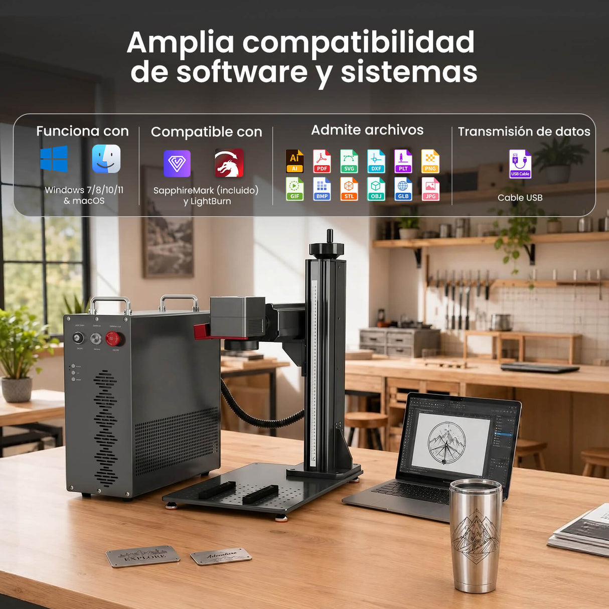 Monport GPro 200W MOPA Vision Máquina Láser de Fibra – Con Sistema de Visión para Posicionamiento Automático, Grabado de Metal de Alta Precisión y Marcado Láser
