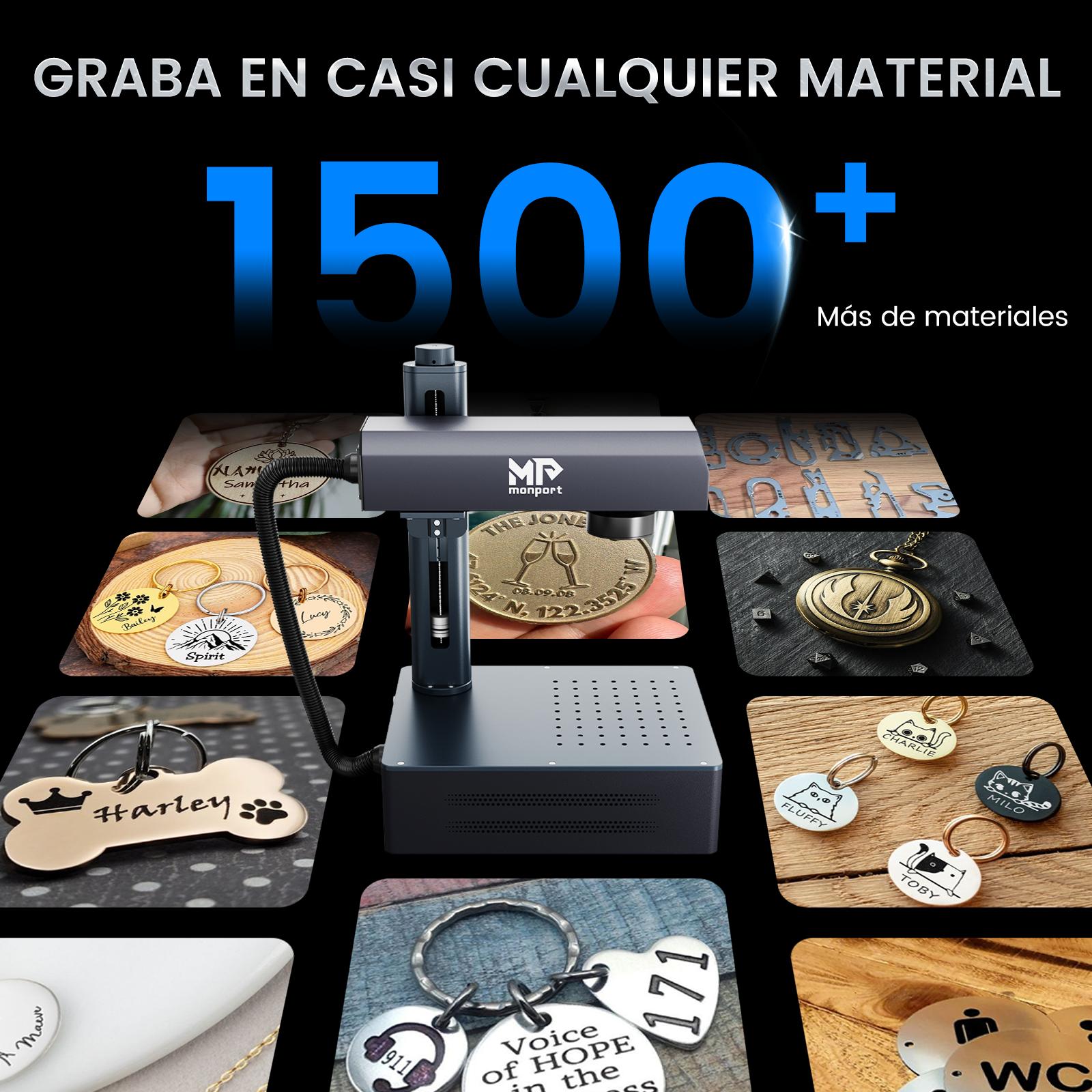 Máquina de marcado y grabado láser de fibra integrado Monport GM 30W Pro con enfoque automático