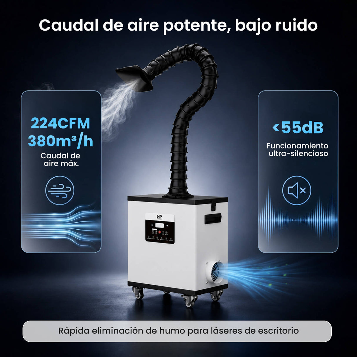 Monport 260W Sistema de extracción de humos láser con sistema de filtración de 4 etapas – Para máquinas de grabado láser CO₂ y de fibra