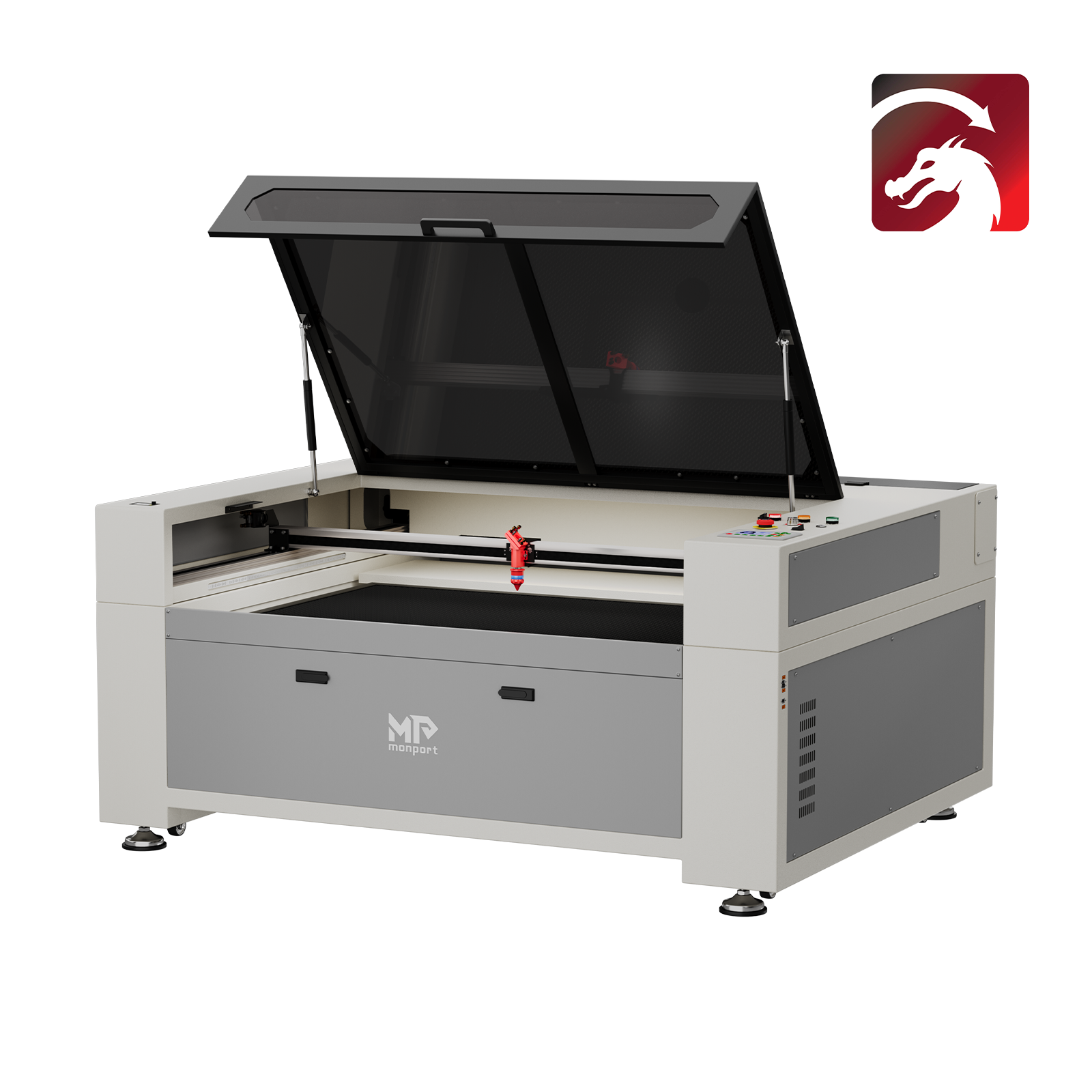 Máquina de grabado láser y cortadora con sistema de refrigeración por agua integrado de CO2 Monport de 130W con superficie de grabado (1300x900 mm)