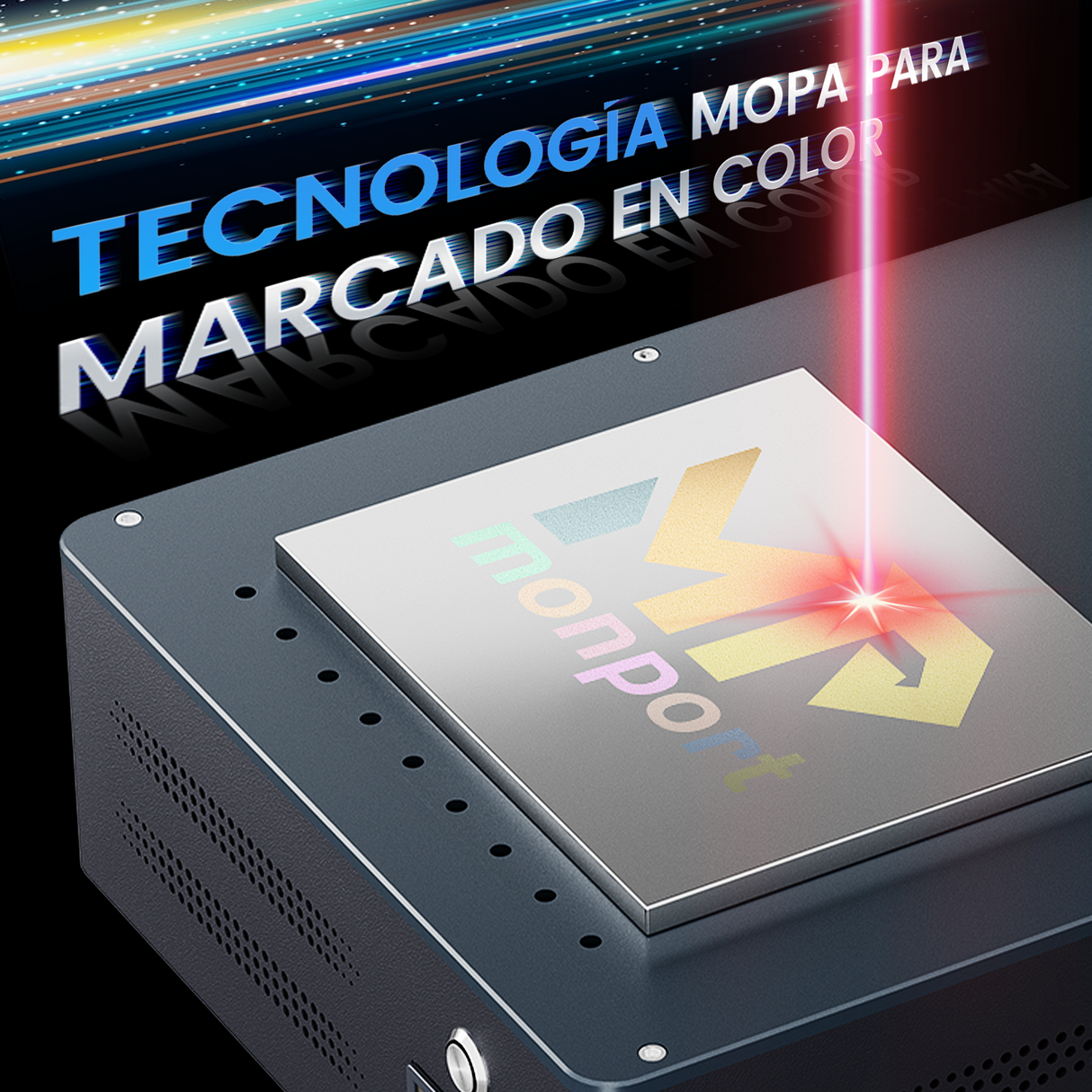 Máquina de grabado y marcado láser de fibra MOPA integrada Monport GM 60W Pro con enfoque automático