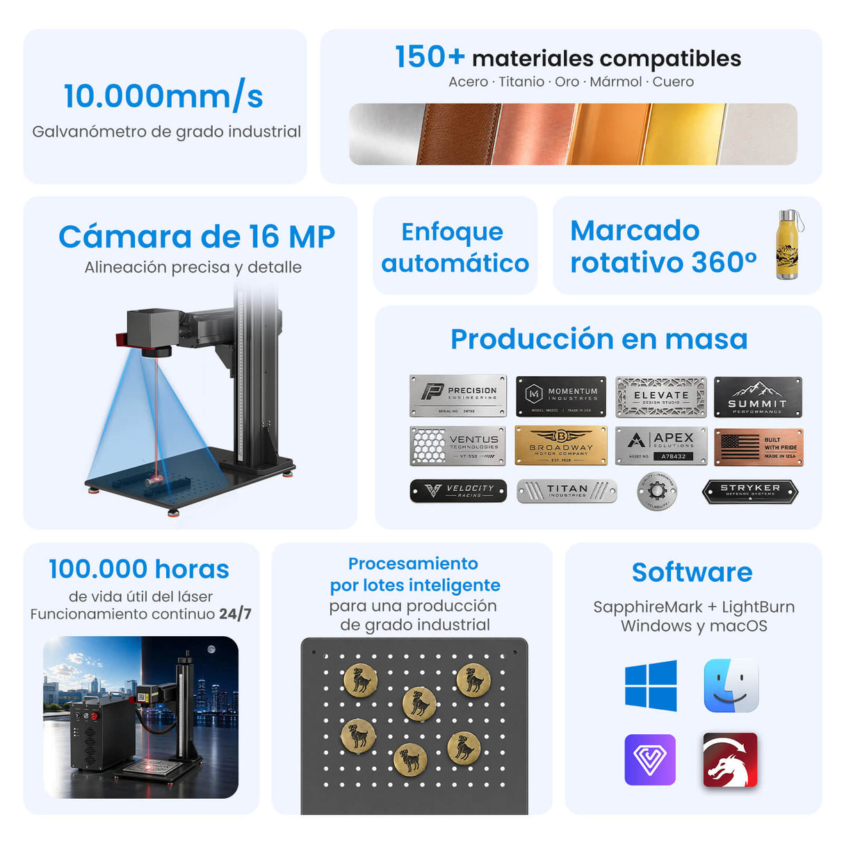 Monport GPro 100W MOPA Vision Máquina Láser de Fibra – Con Sistema de Visión para Posicionamiento Automático, Grabado de Metal de Alta Precisión y Marcado Láser