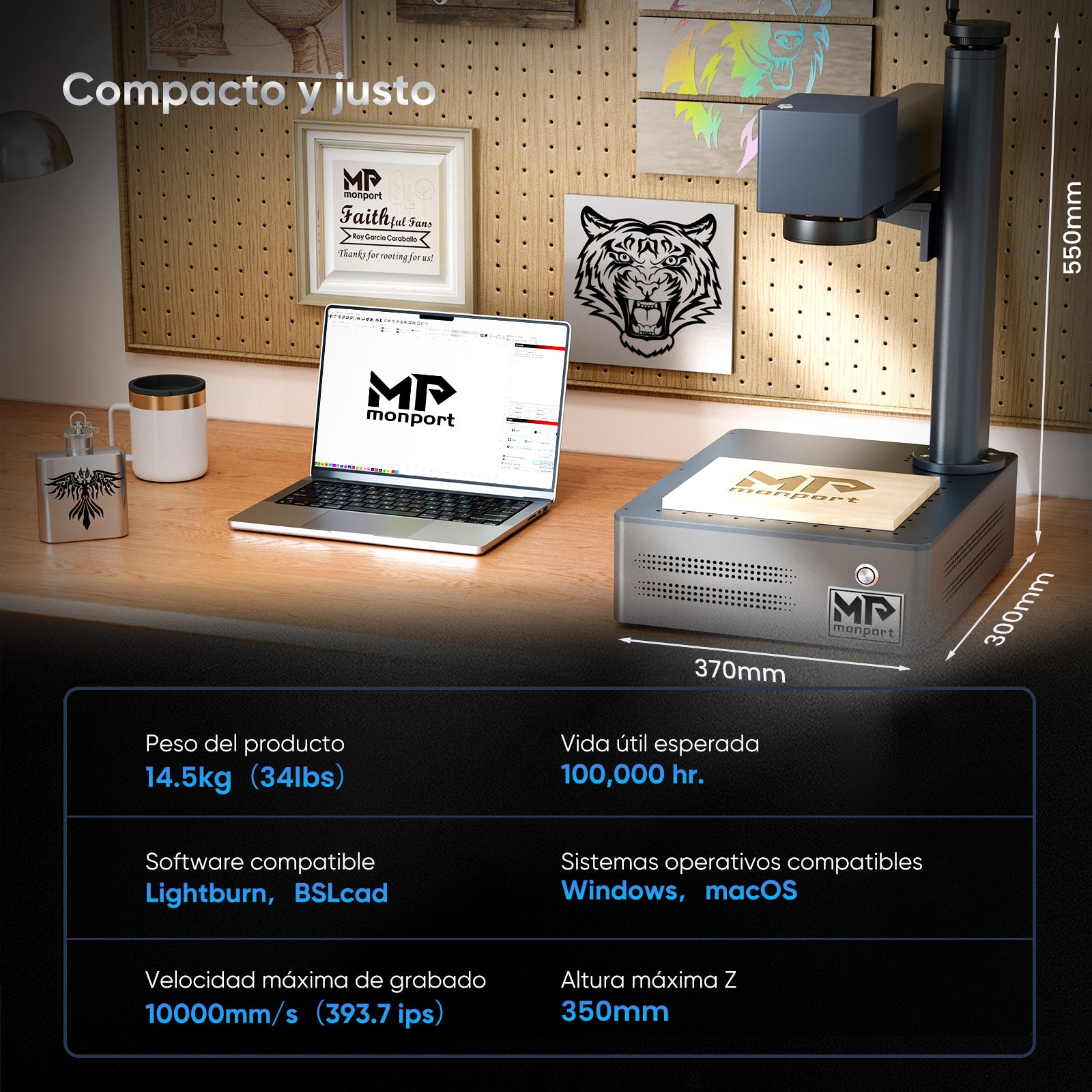 Monport GM 60W Máquina de marcado y grabado láser de fibra MOPA integrada
