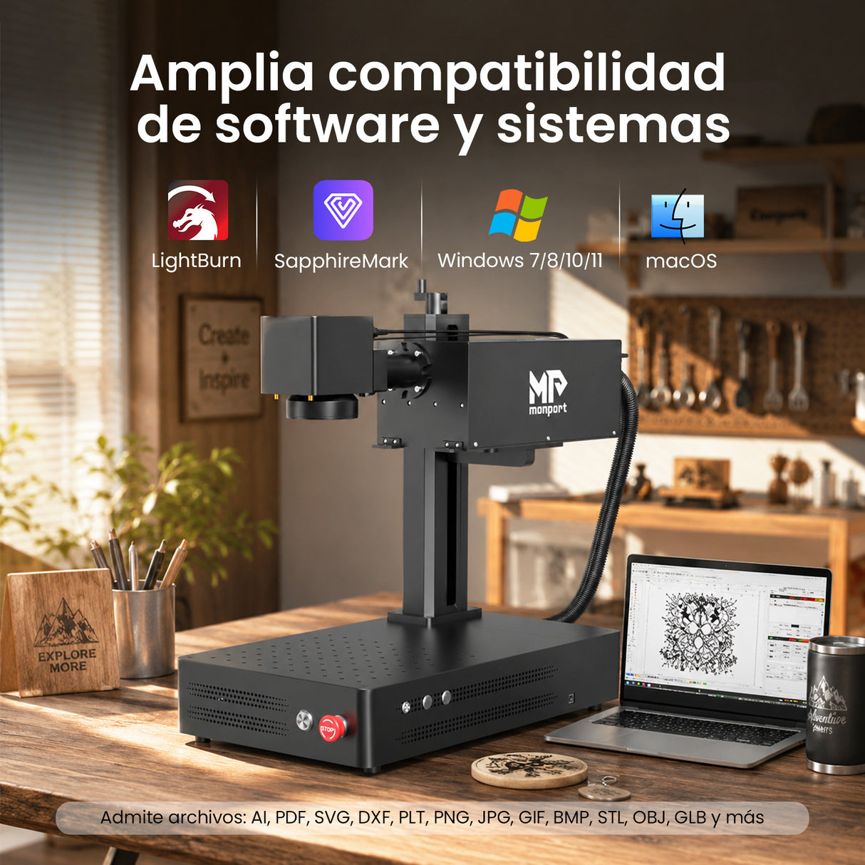 Monport GM 10W PRO Grabador Láser UV (Grabado Interior) – Marcado Láser UV Profesional con Tecnología de Láser Frío de 355 nm