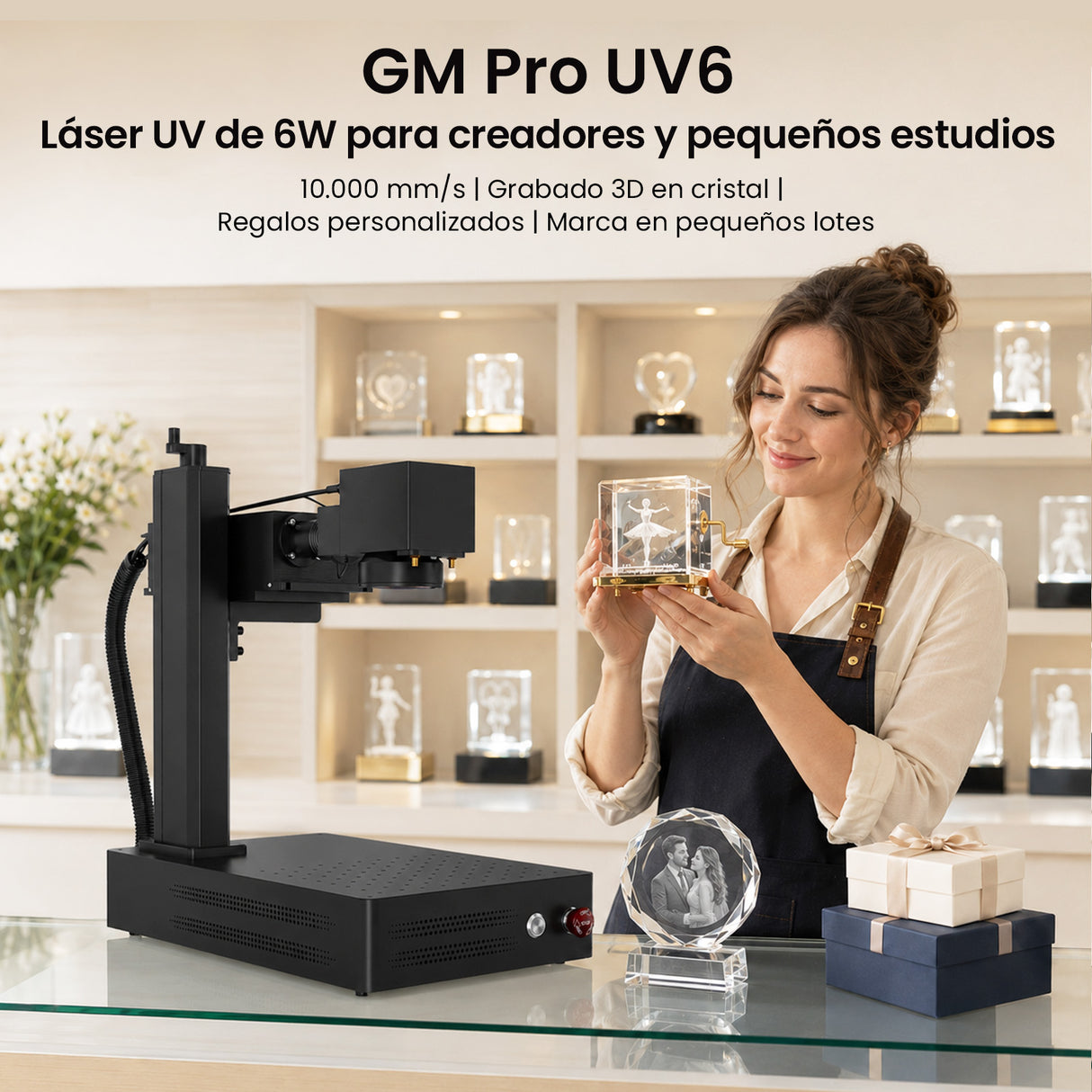 Monport GM 6W PRO Grabador Láser UV (Grabado Interior) – Marcado Láser UV Profesional con Tecnología de Láser Frío de 355 nm
