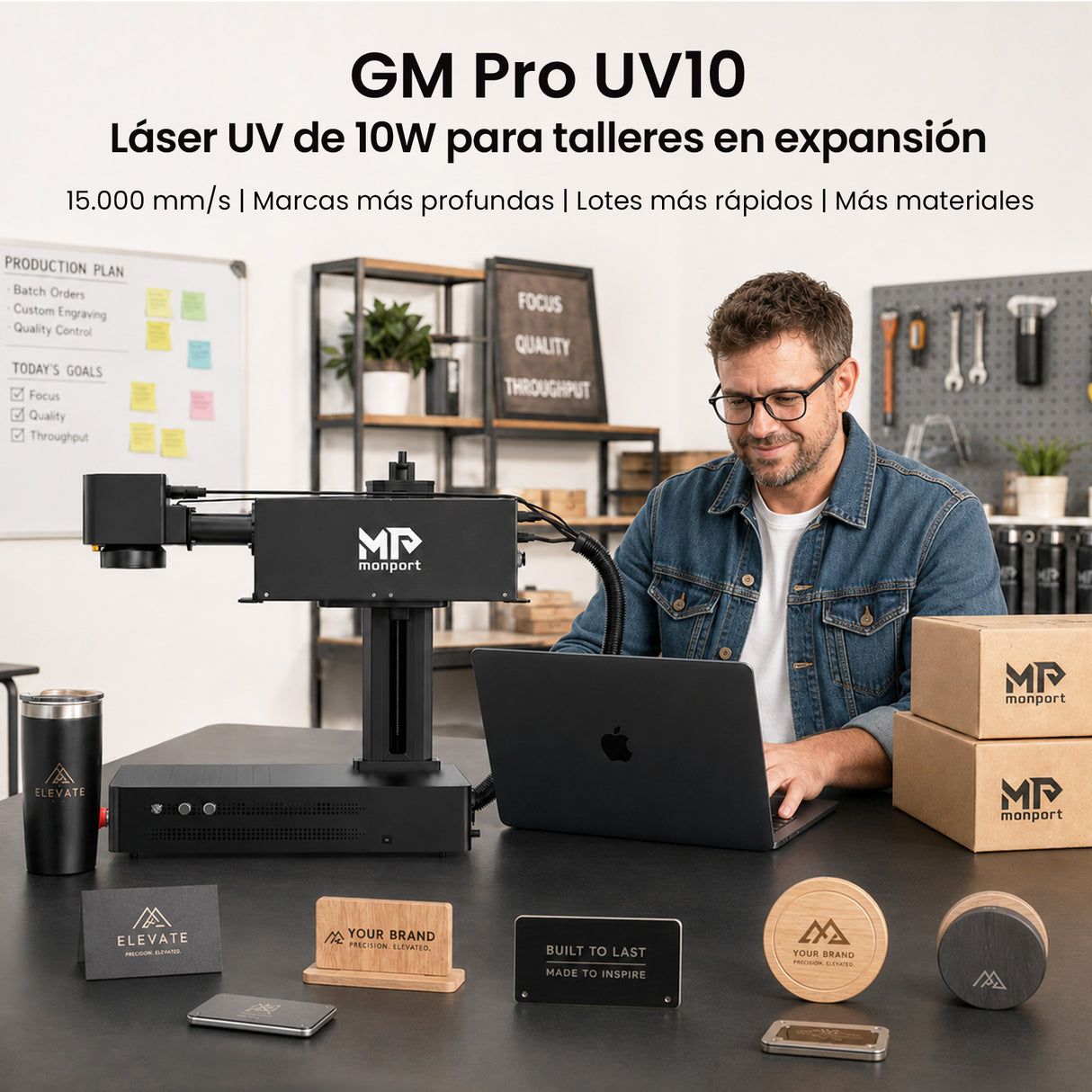 Monport GM 10W PRO Grabador Láser UV (Grabado Interior) – Marcado Láser UV Profesional con Tecnología de Láser Frío de 355 nm