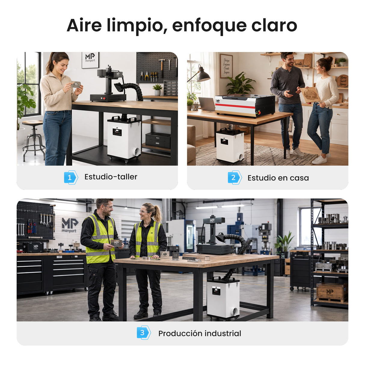 Monport 400W Sistema de extracción de humo láser con sistema de filtración de 8 etapas – Para máquinas de grabado y corte láser CO₂