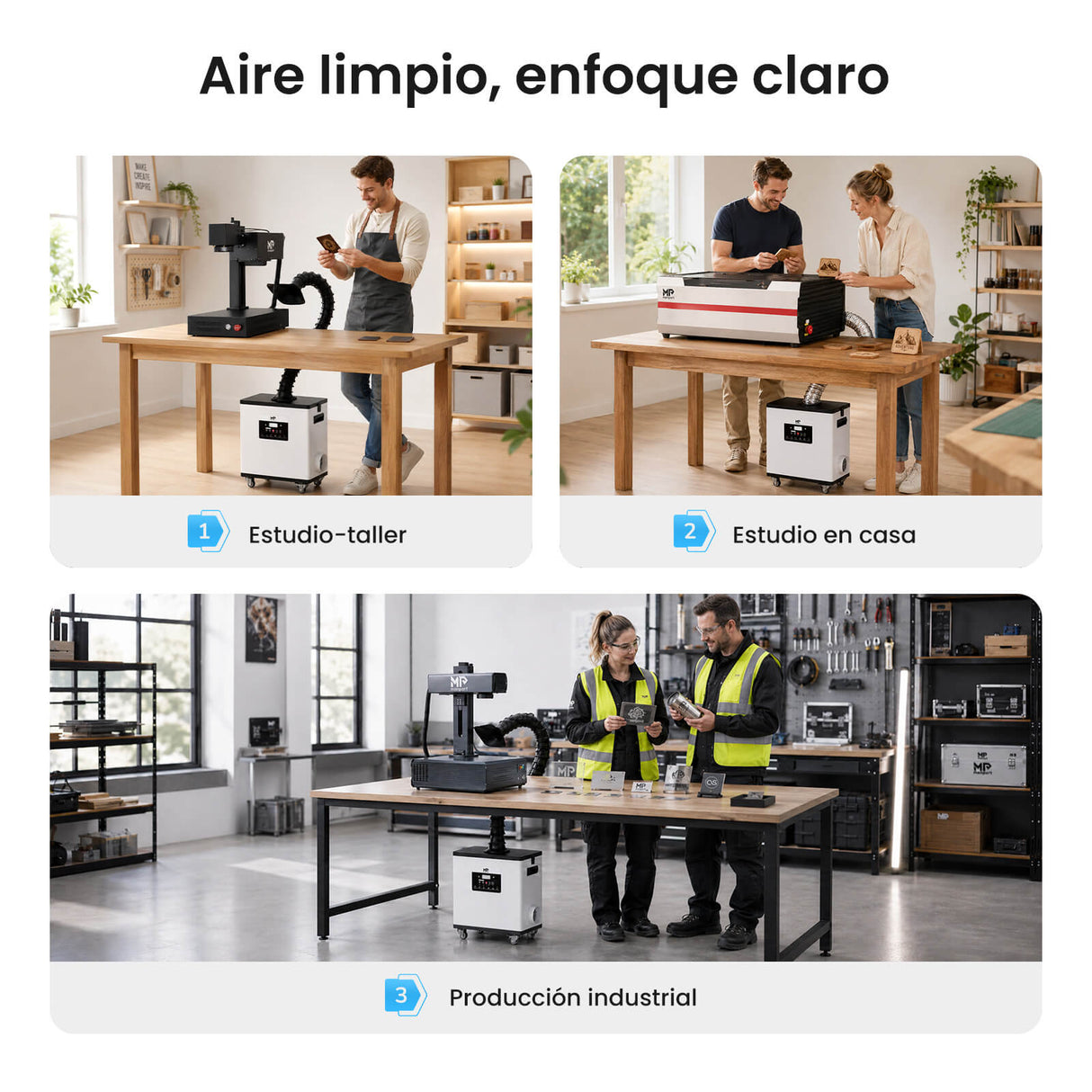 Monport 260W Sistema de extracción de humos láser con sistema de filtración de 4 etapas – Para máquinas de grabado láser CO₂ y de fibra